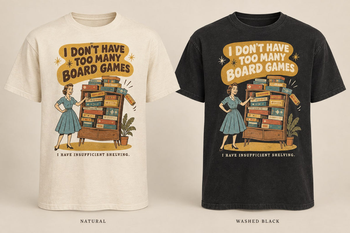 Insufficient Shelving T-shirt mockup in Natural/Cream and Washed Black