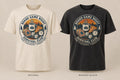 Board Game Night Survival Club T-shirt mockup in Natural/Cream and Washed Black