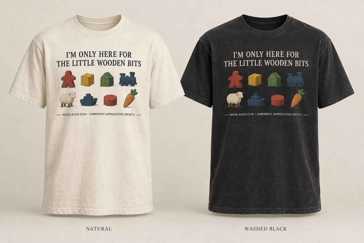 Little Wooden Bits T-shirt mockup in Natural/Cream and Washed Black